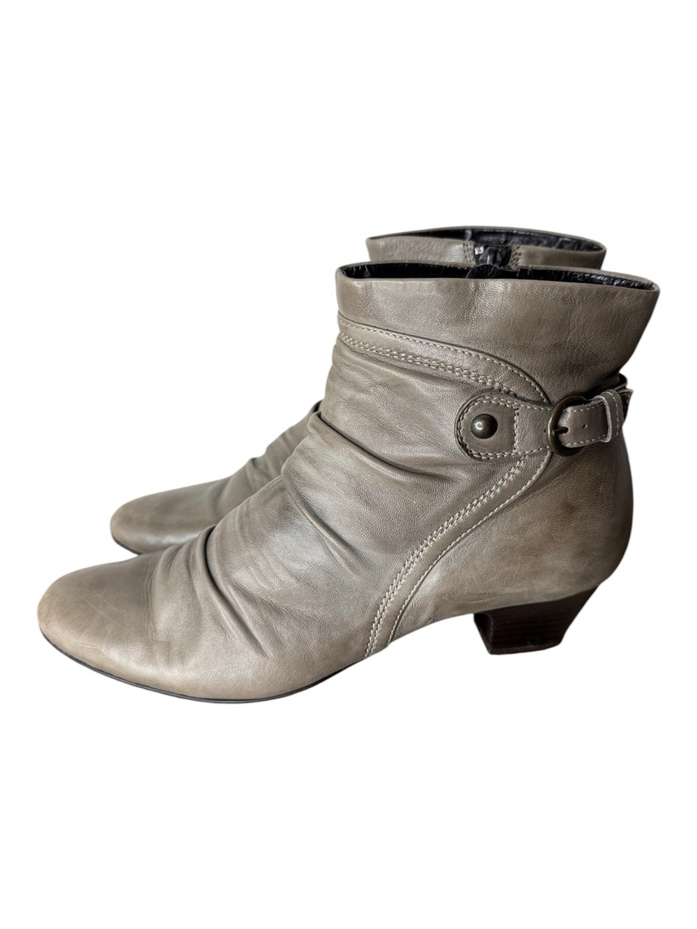 CLARKS Leather Limbo Dance Booties Taupe Grey Buckle Zipper Size 8